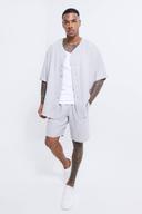 Short Sleeve Oversized Linen Baseball Shirt & Short Set