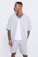 Short Sleeve Oversized Linen Baseball Shirt & Short Set