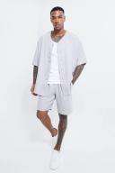 Short Sleeve Oversized Linen Baseball Shirt & Short Set