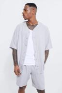 Short Sleeve Oversized Linen Baseball Shirt & Short Set