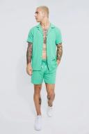Short Sleeve Revere Linen Look Stripe Shirt & Short Set