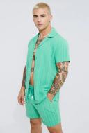 Short Sleeve Revere Linen Look Stripe Shirt & Short Set