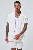 Short Sleeve Revere Linen Look Stripe Shirt & Short Set
