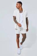 Short Sleeve Revere Linen Look Stripe Shirt & Short Set