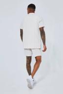 Short Sleeve Revere Linen Look Stripe Shirt & Short Set
