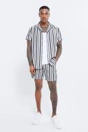 Short Sleeve Revere Linen Look Stripe Shirt & Short Set
