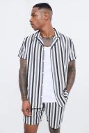 Short Sleeve Revere Linen Look Stripe Shirt & Short Set