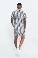 Short Sleeve Revere Linen Look Stripe Shirt & Short Set