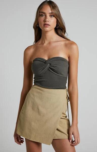 Showpo | Chevy Wrap Mini Skirt in Beige