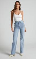 Showpo | Dexter Straight Leg Denim Jeans in Mid Blue Wash - 10 (M)