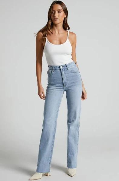 Showpo | Dexter Straight Leg Denim Jeans in Mid Blue Wash - 10 (M)