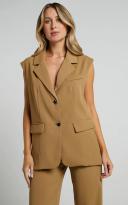 Showpo | Mhina Blazer Vest - Relaxed Button Up Blazer Vest in Toffee
