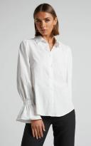Showpo | Riggie Shirt - Button Up Flared Sleeve Cotton Shirt in White - 18 (XXXL)