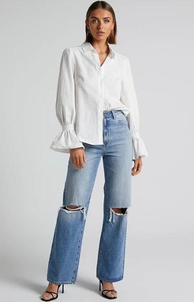 Showpo | Riggie Shirt - Button Up Flared Sleeve Cotton Shirt in White - 18 (XXXL)