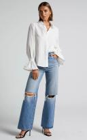 Showpo | Riggie Shirt - Button Up Flared Sleeve Cotton Shirt in White - 20 (XXXXL)