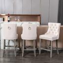 Siena Set of 2 Velvet Bar Stools -Beige - Odin Furniture