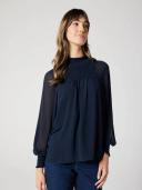 Sienna Shirred Neck Raglan Blouse - Ink - 14