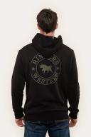 Signature Bull Black with Military Green Mens Pullover Hoodie: 2XL