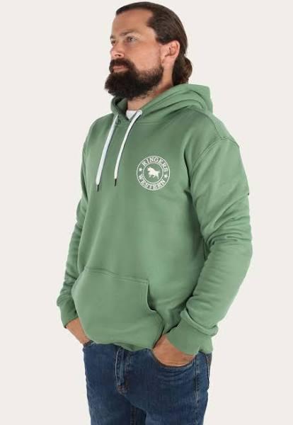 Signature Bull Mens Pullover Hoodie - Cactus Green with White Print XS
