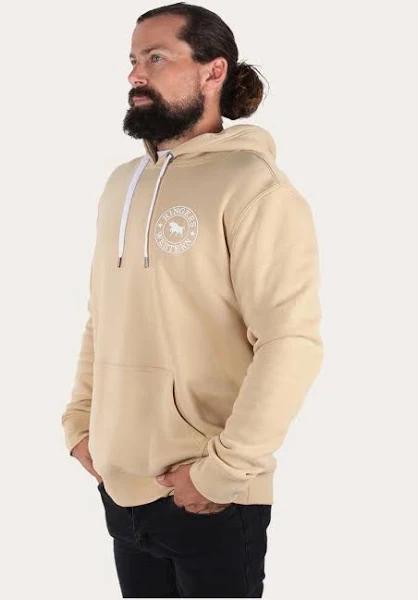 Signature Bull Mens Pullover Hoodie - Latte with White Print M