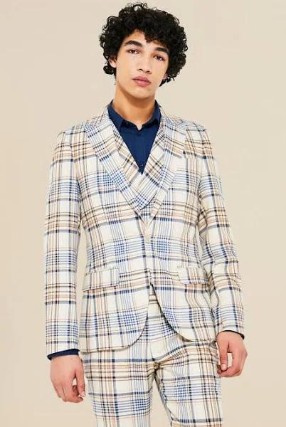 Single Breasted Check Skinny Suit Jacket