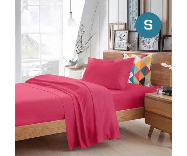 Single Size Hot Pink Color Poly Cotton Fitted Sheet Flat Sheet Pillowcase Sheet Set