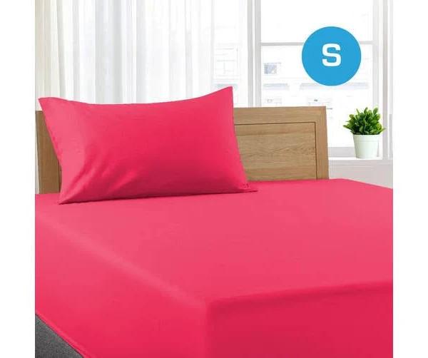 Single Size Hot Pink Color Poly Cotton Fitted Sheet + Pillowcase