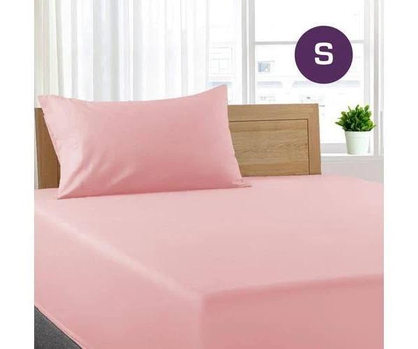 Single Size Light Pink Color Poly Cotton Fitted Sheet + Pillowcase