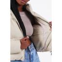 Sixth June Cropped Oversized Puffer in Faux Leather in Washed khaki-Green