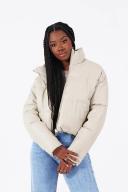 Sixth June Cropped Oversized Puffer in Faux Leather in Washed khaki-Green