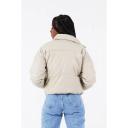 Sixth June Cropped Oversized Puffer in Faux Leather in Washed khaki-Green