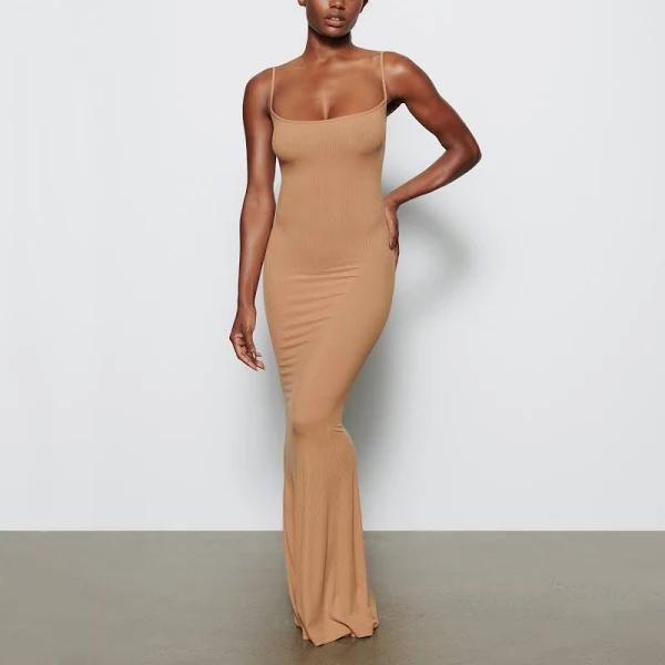 Skims Tan Soft Lounge Slip Dress