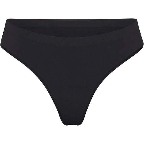 Skims Womens Onyx Free Cut Mid-Rise Stretch-woven Thong S