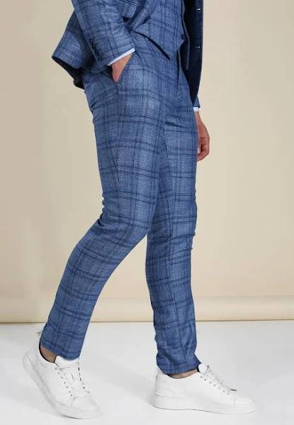 Skinny Blue Check Suit Trousers