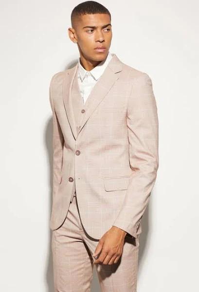 Skinny Single Breasted Check Suit Jacket