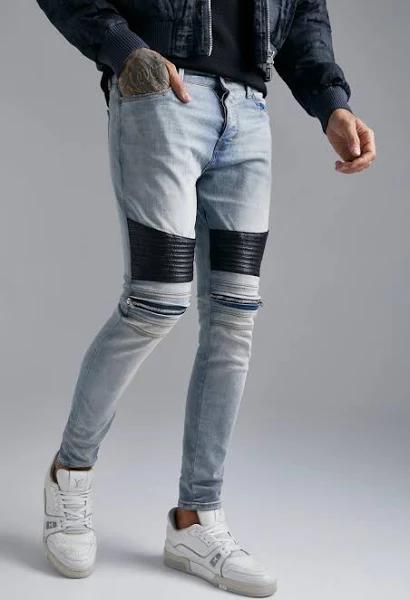 Skinny Stretch Biker Zip Detail Jeans