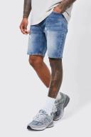 Skinny Stretch Denim Shorts With Paint Splat