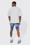 Skinny Stretch Denim Shorts With Paint Splat