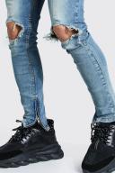 Skinny Stretch Exploded Knee Ripped Jeans