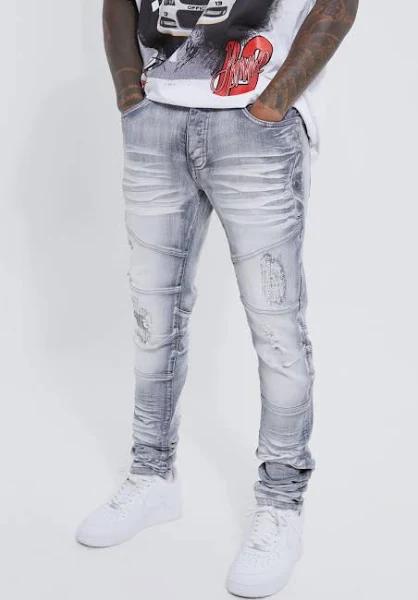 Skinny Stretch Heavy Bleached Ripped Jean