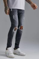 Skinny Stretch Knee Rip Jeans With Zips