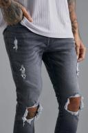 Skinny Stretch Knee Rip Jeans With Zips