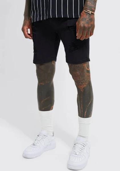 Skinny Stretch Multi Rip Denim Shorts