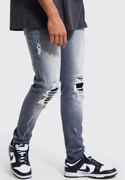 Skinny Stretch PU Rip & Repair Jeans