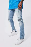 Skinny Stretch Rip and Repair Jeans With Zips