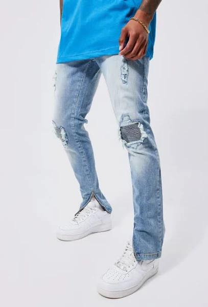 Skinny Stretch Rip and Repair Jeans With Zips
