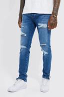 Skinny Stretch Ripped Jeans with Zip Hem