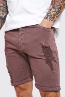 Skinny Stretch Ripped Overdye Denim Shorts