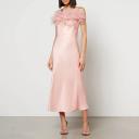 Sleeper Boheme Feather-trimmed Satin Midi Dress - S