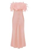 Sleeper Boheme Feather-trimmed Satin Midi Dress - S